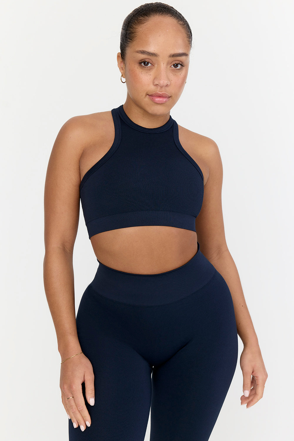 Sculpt Seamless Ribbed Racer Sports Bra - Navy Marl