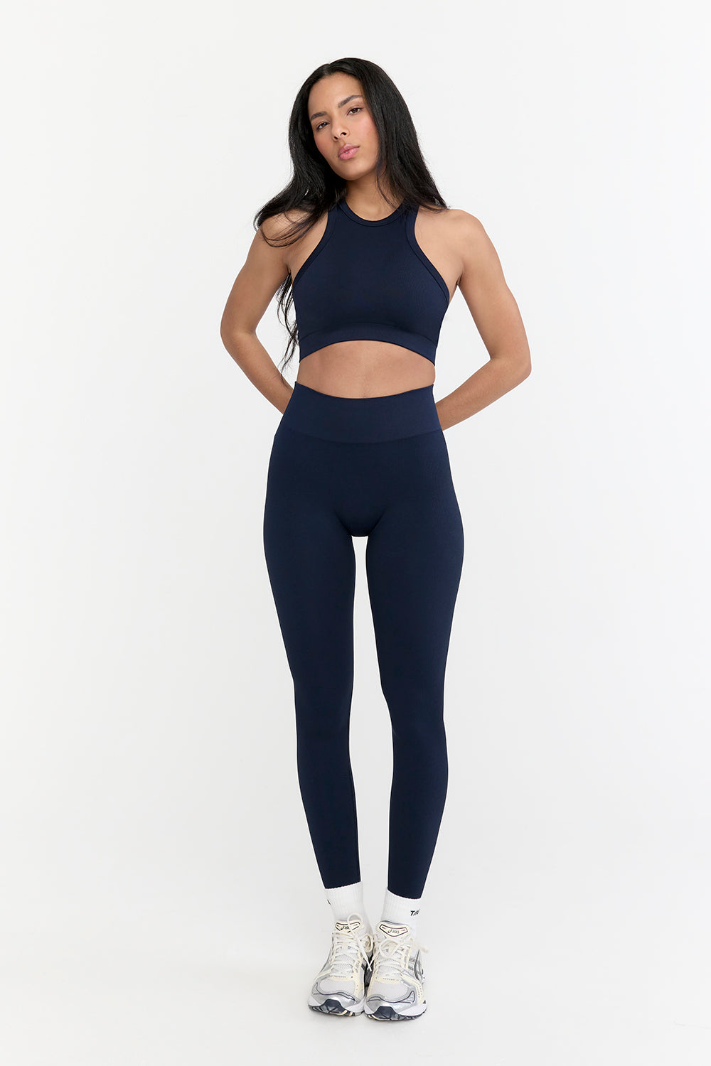 Sculpt Seamless Ribbed Racer Sports Bra - Navy Marl