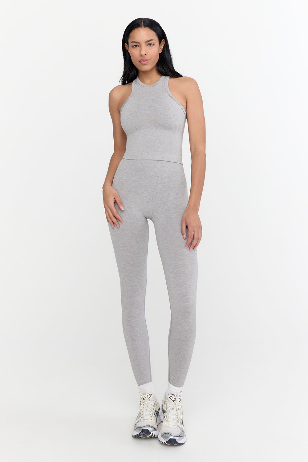 Sculpt Seamless Ribbed Racer Tank - Light Grey Marl