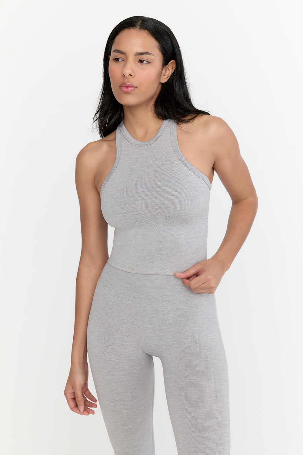 Sculpt Seamless Ribbed Racer Tank - Light Grey Marl