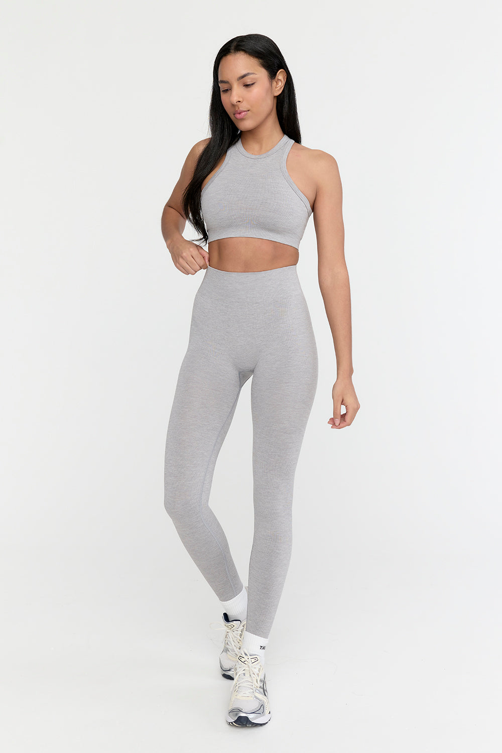 Sculpt Seamless Ribbed High Waisted Legging - Light Grey Marl