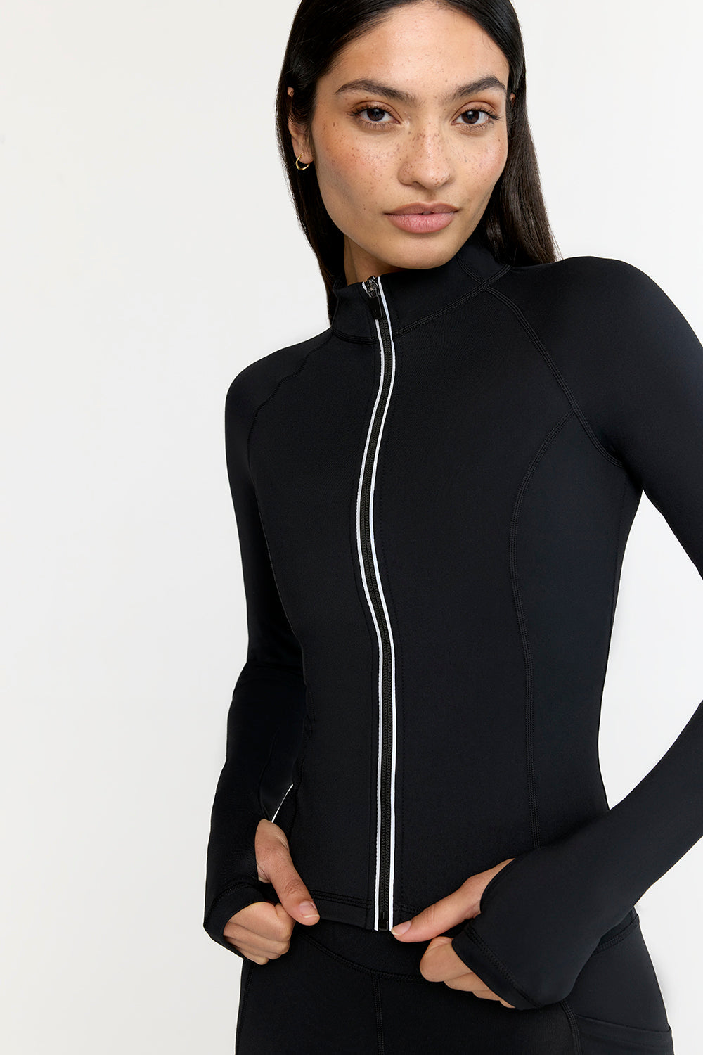 SkinLuxe Zip Through Running Top - Shadow Black