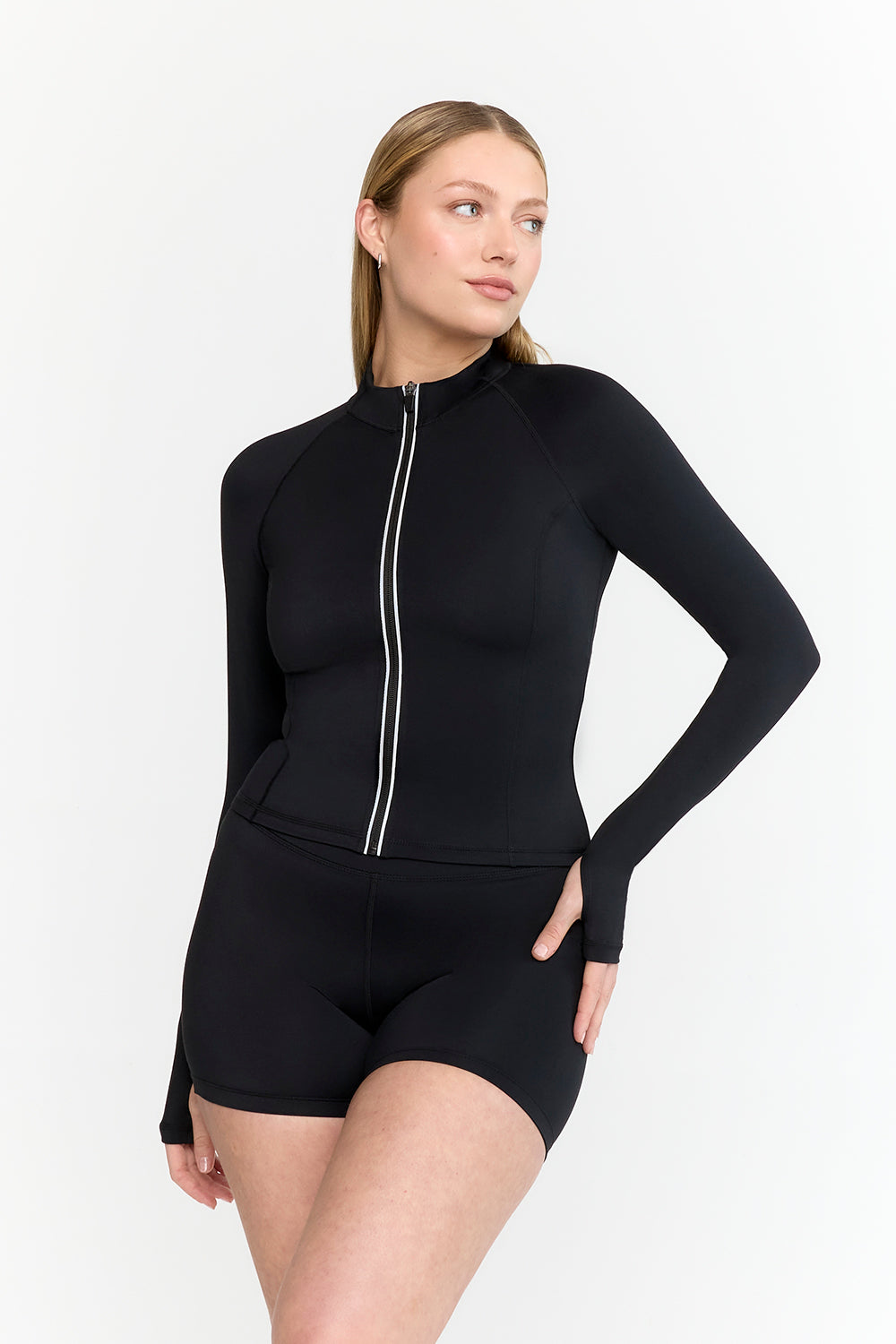 SkinLuxe Zip Through Running Top - Shadow Black