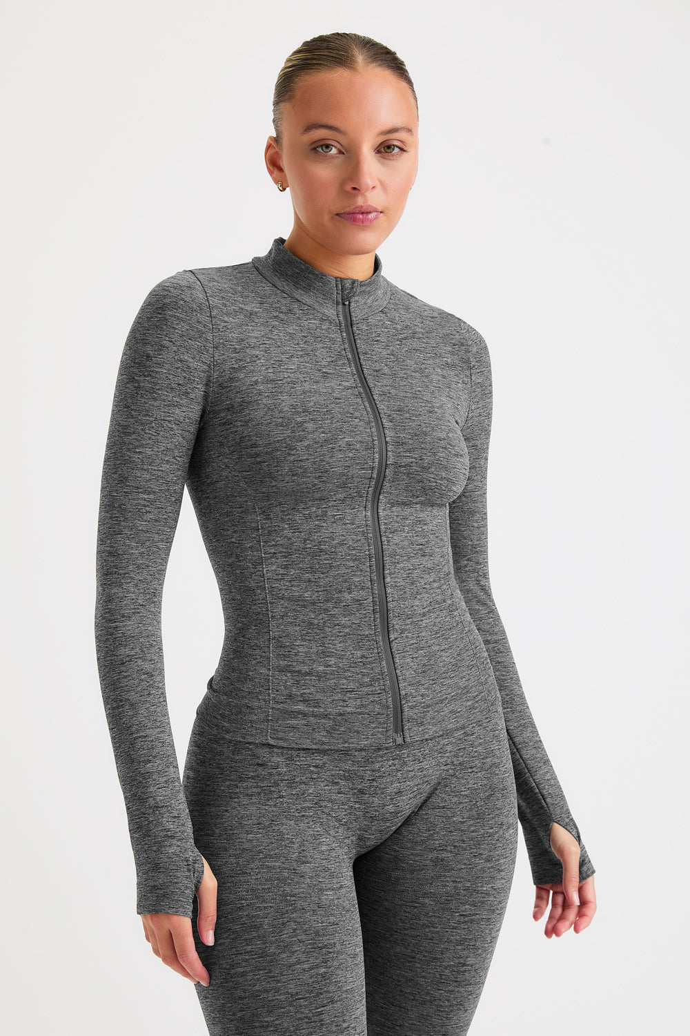 Sculpt Seamless Longline Jacket - Charcoal Marl