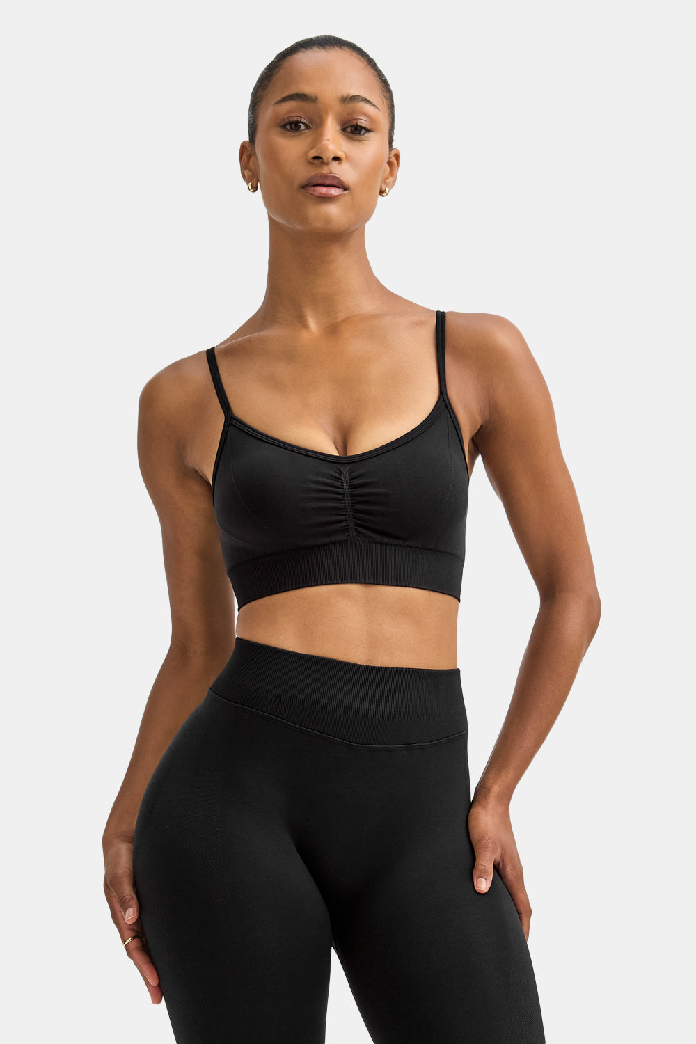 Sculpt Seamless Ruched Sports Bra - Black Marl
