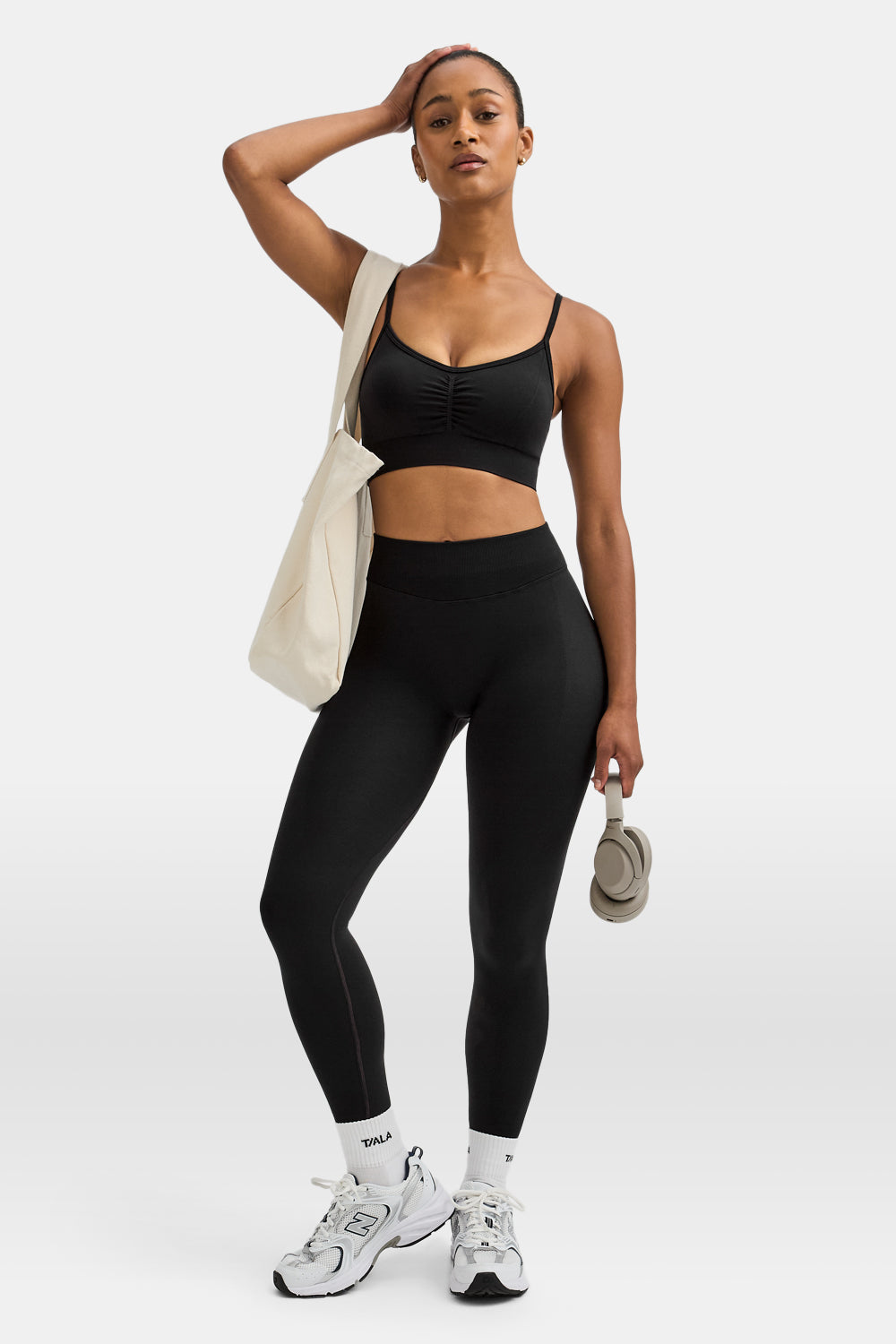 Sculpt Seamless Ruched Sports Bra - Black Marl