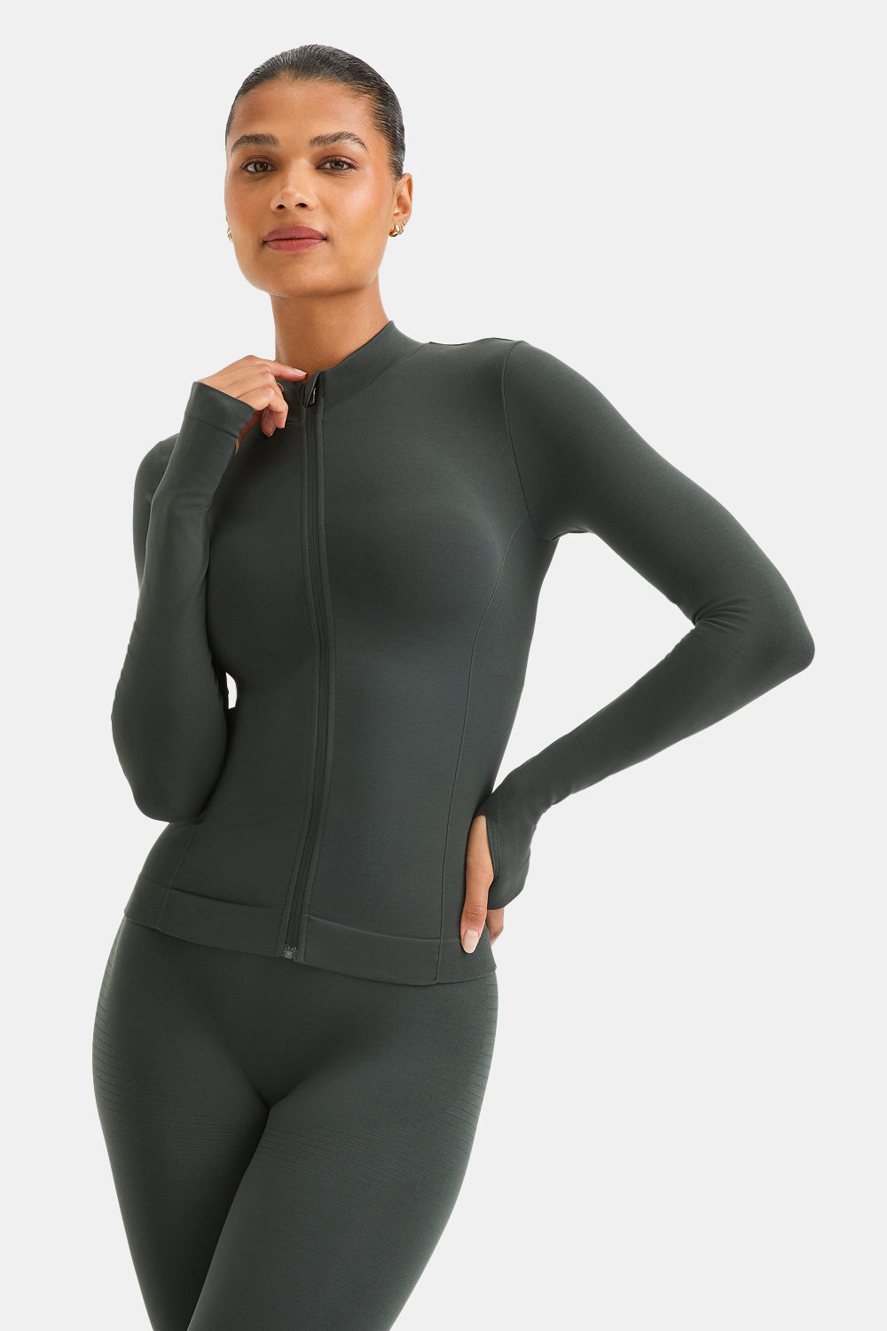 Sculpt Seamless Longline Jacket - Slate Green