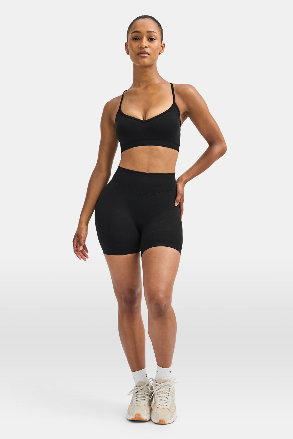 Sculpt Seamless Cross Back Sports Bra - Black Marl