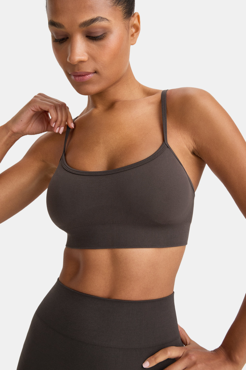 Sculpt Seamless Bandeau Sports Bra - Espresso Brown
