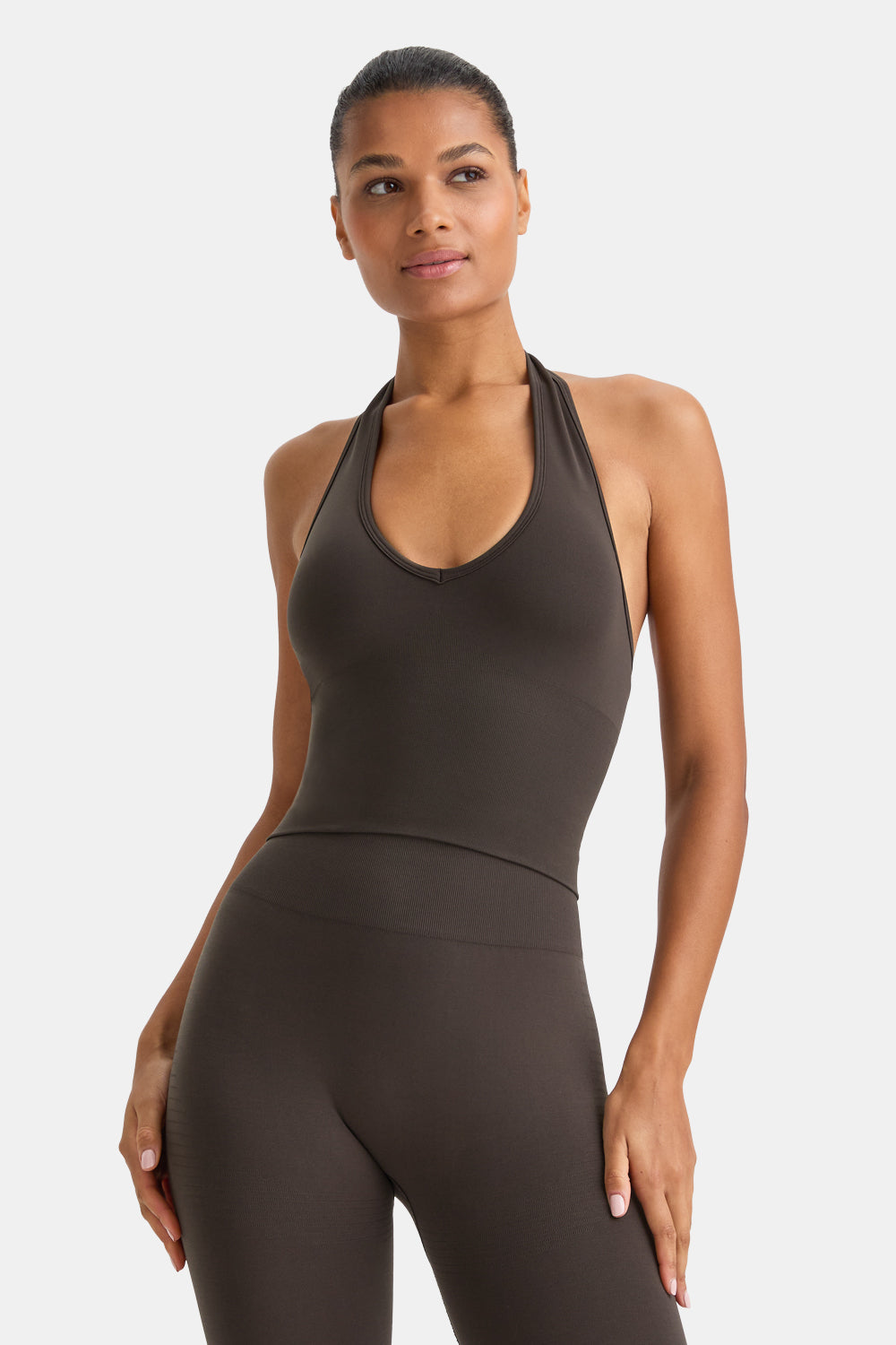Sculpt Seamless Halter Tank - Espresso Brown