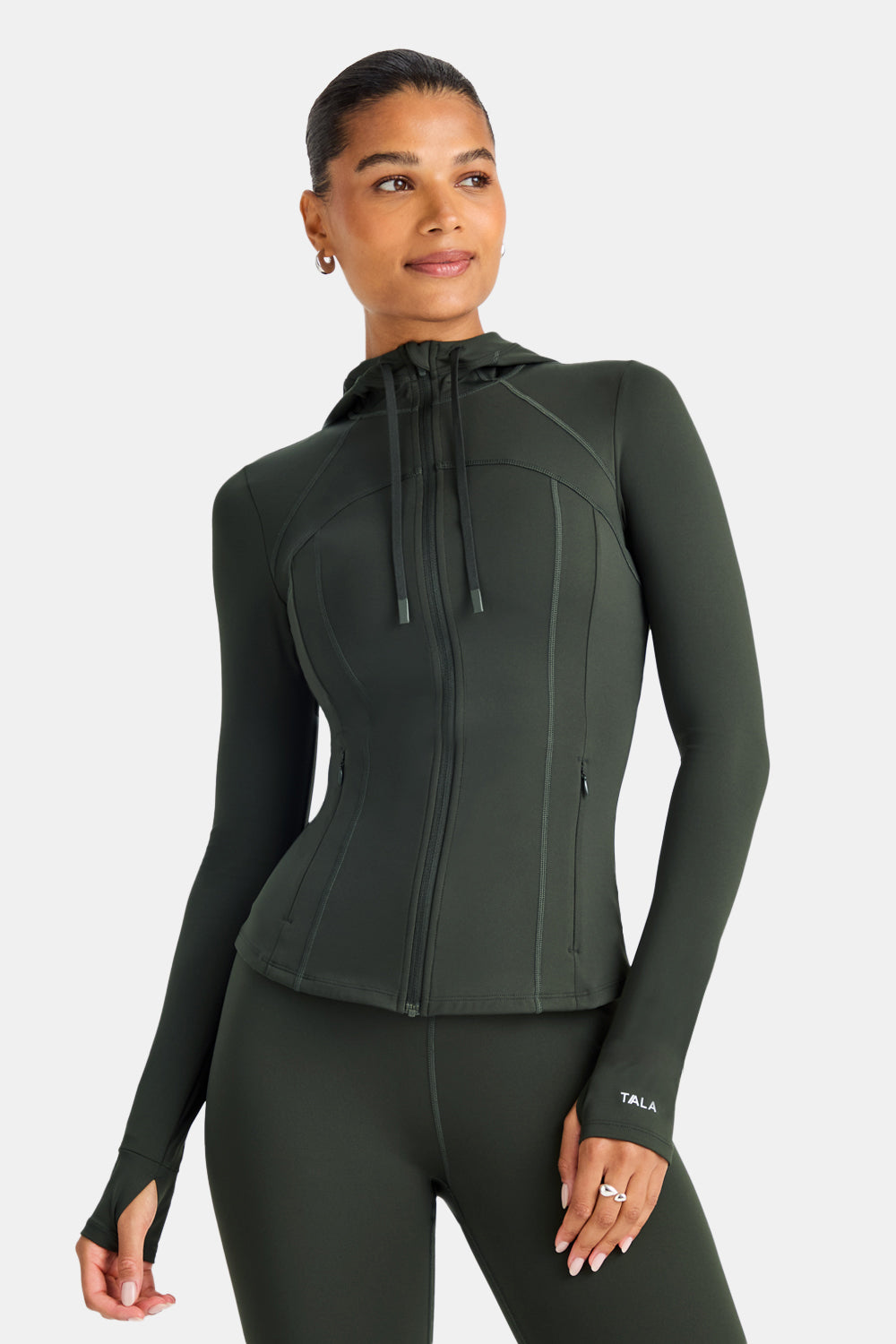 SkinLuxe Hooded Running Jacket - Dark Moss