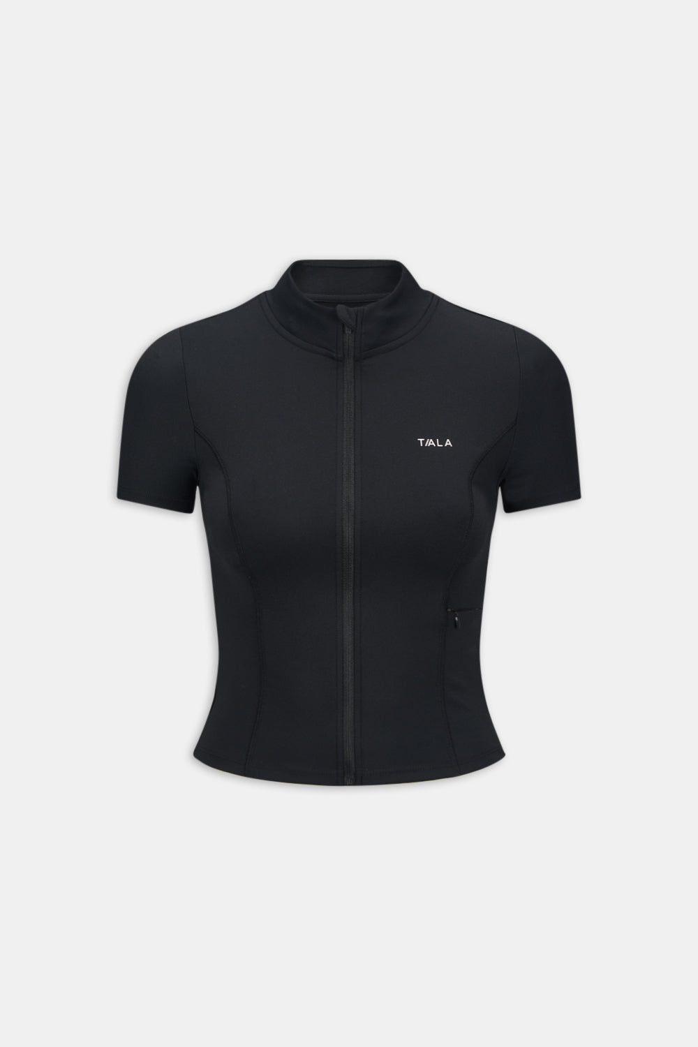 SkinLuxe Zip Through Short Sleeve Running Top - Shadow Black