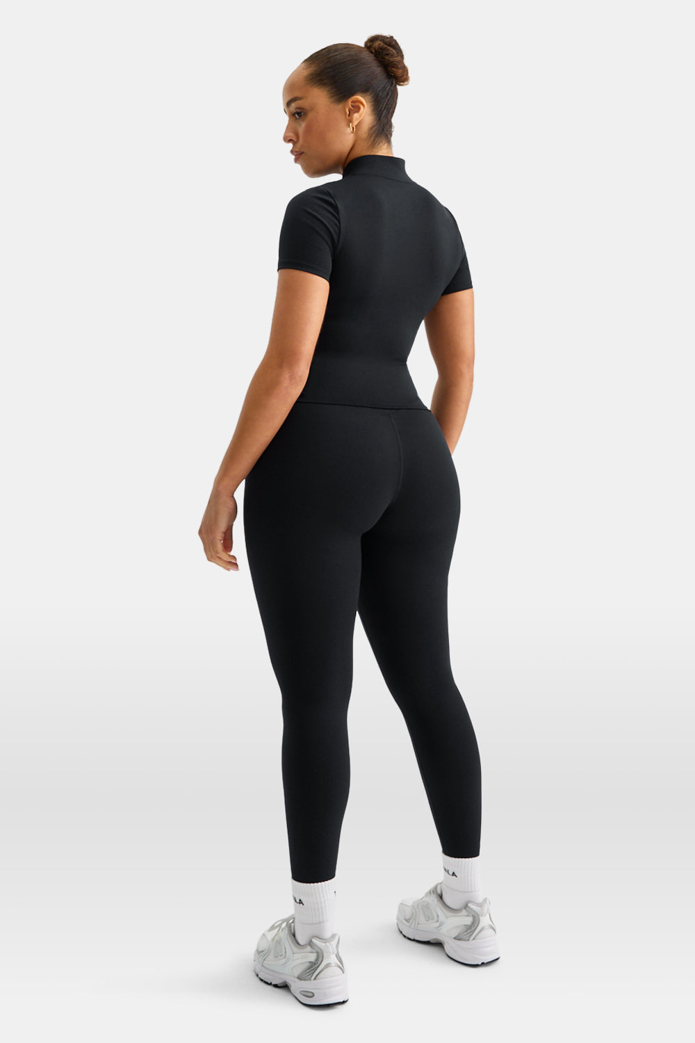 SkinLuxe Zip Through Short Sleeve Running Top - Shadow Black