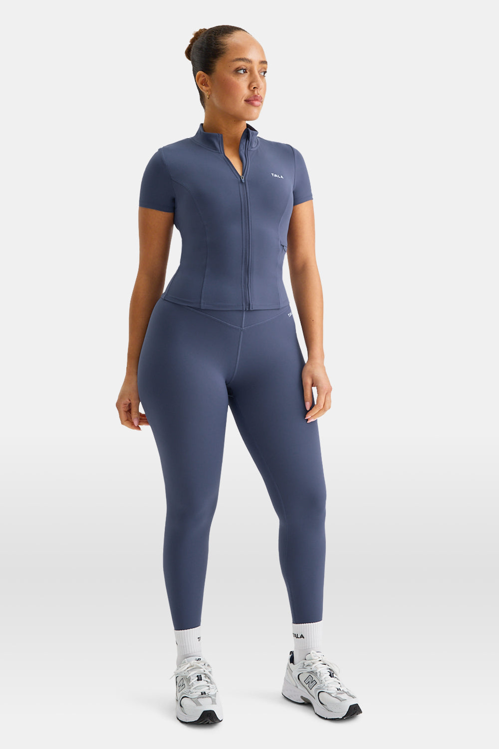 SkinLuxe Zip Through Short Sleeve Running Top - Vintage Blue