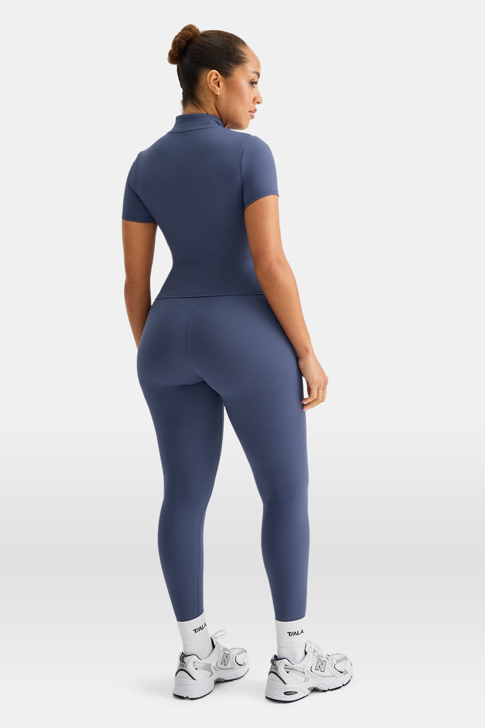 SkinLuxe Zip Through Short Sleeve Running Top - Vintage Blue