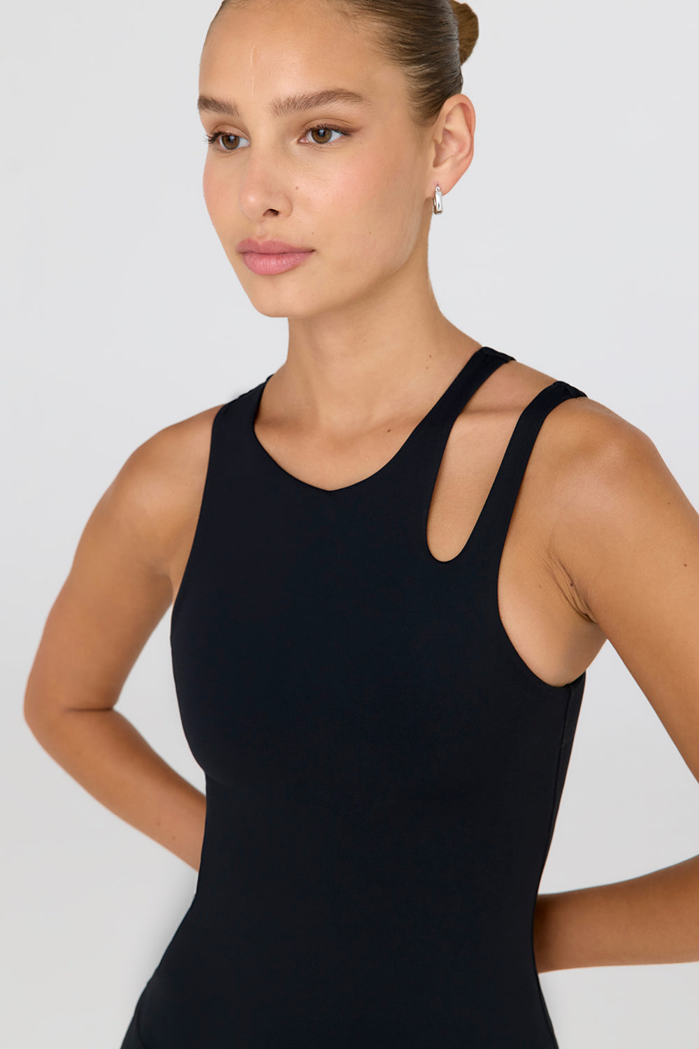 SkinLuxe Built-In Support Cut Out Shoulder Vest - Shadow Black