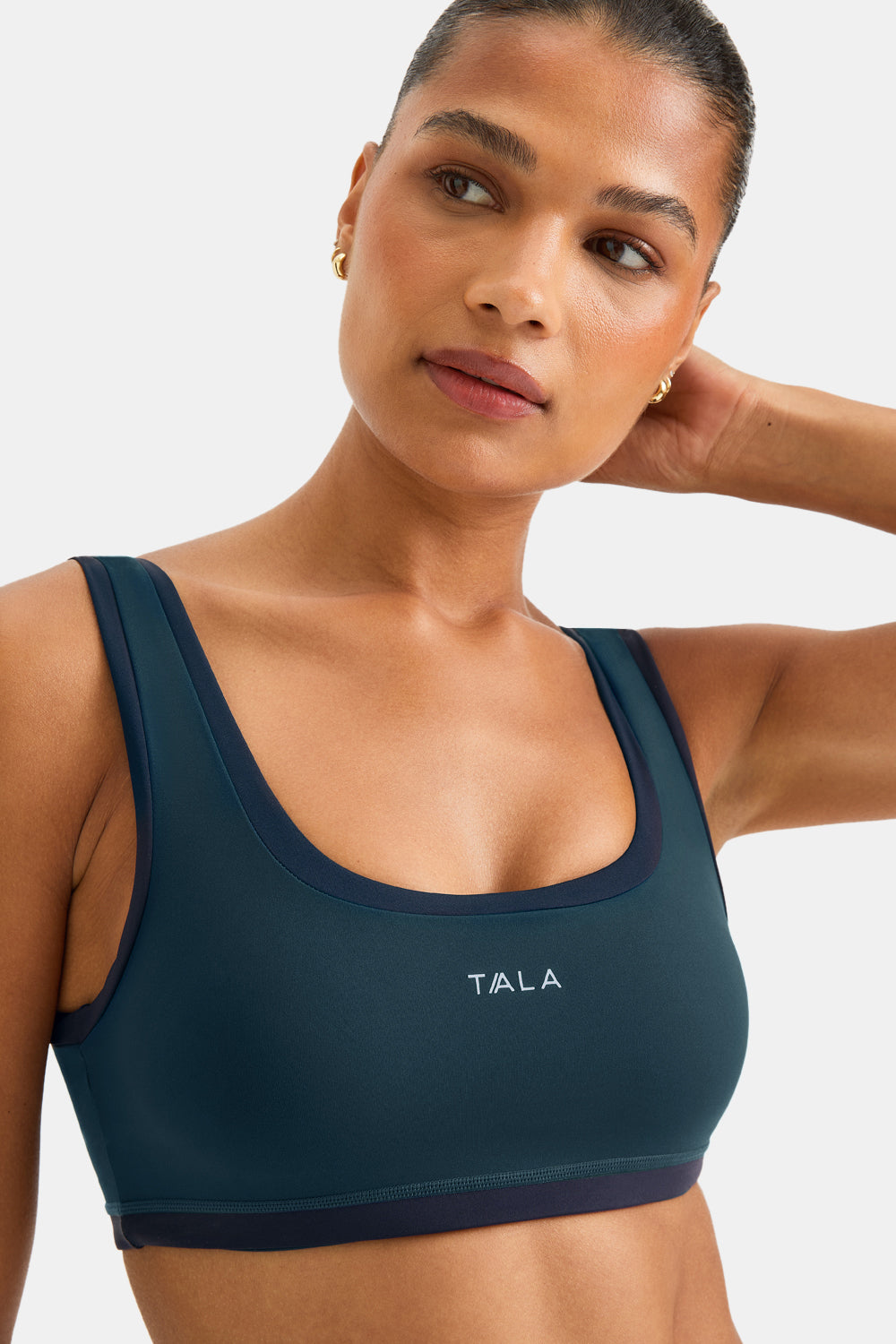 SkinLuxe Contrast Edge Sports Bra - Rich Teal / Midnight Navy