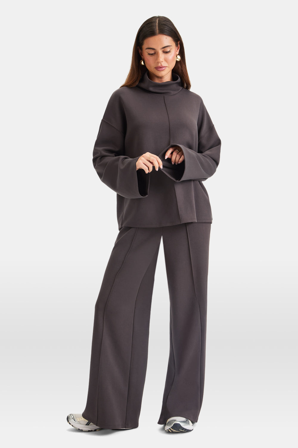 SoftSmart Funnel Neck Sweatshirt - Cocoa