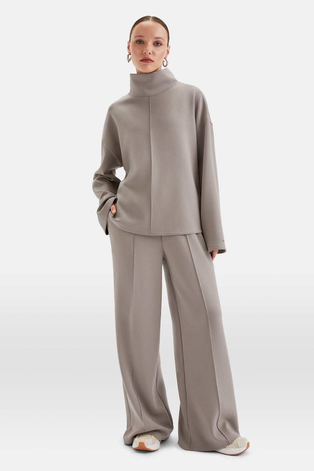 SoftSmart Funnel Neck Sweatshirt - Pebble