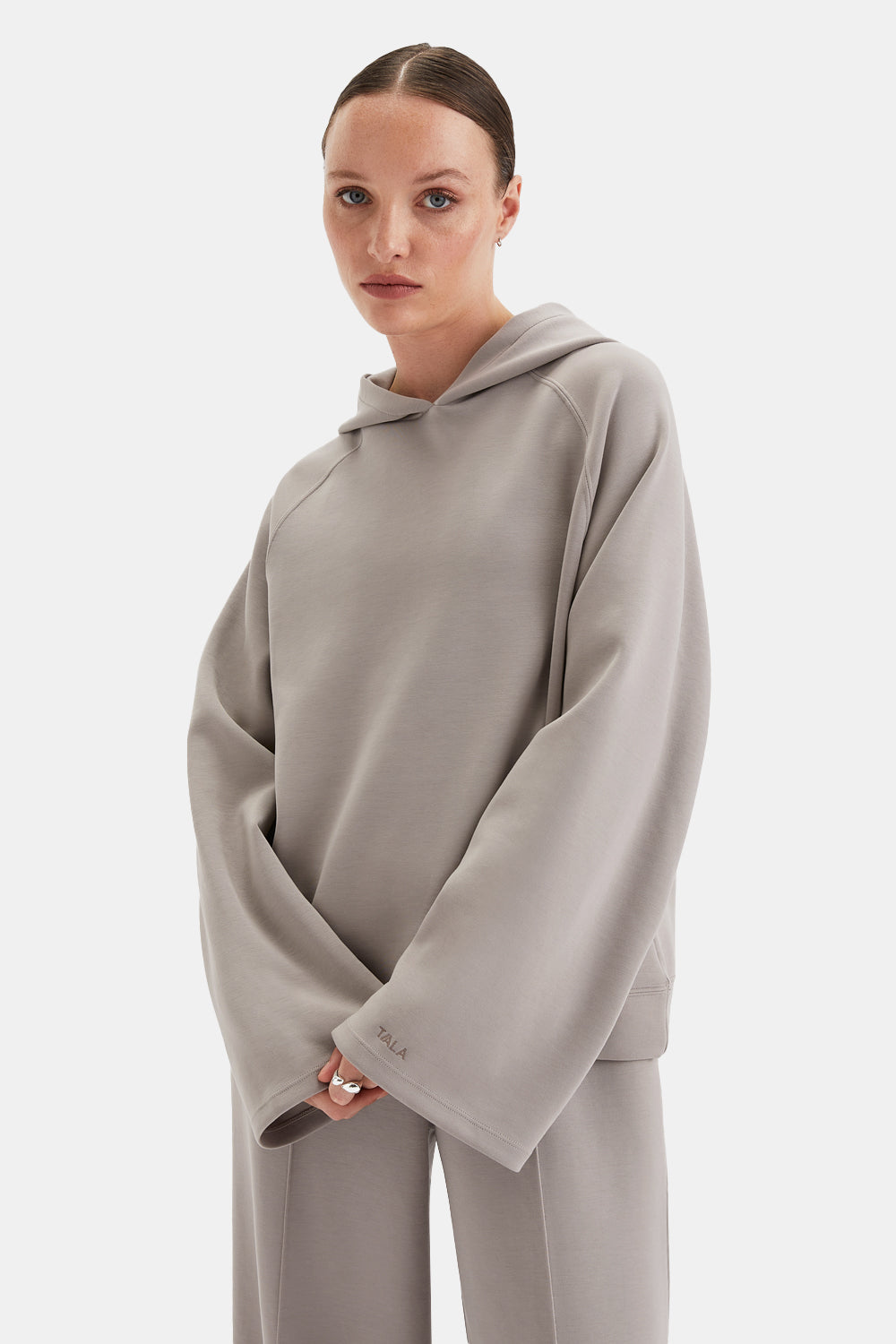 SoftSmart Flared Sleeve Hoodie - Pebble