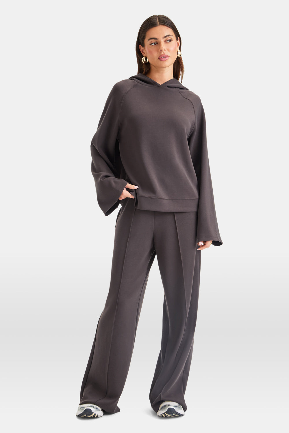 SoftSmart Flared Sleeve Hoodie - Cocoa