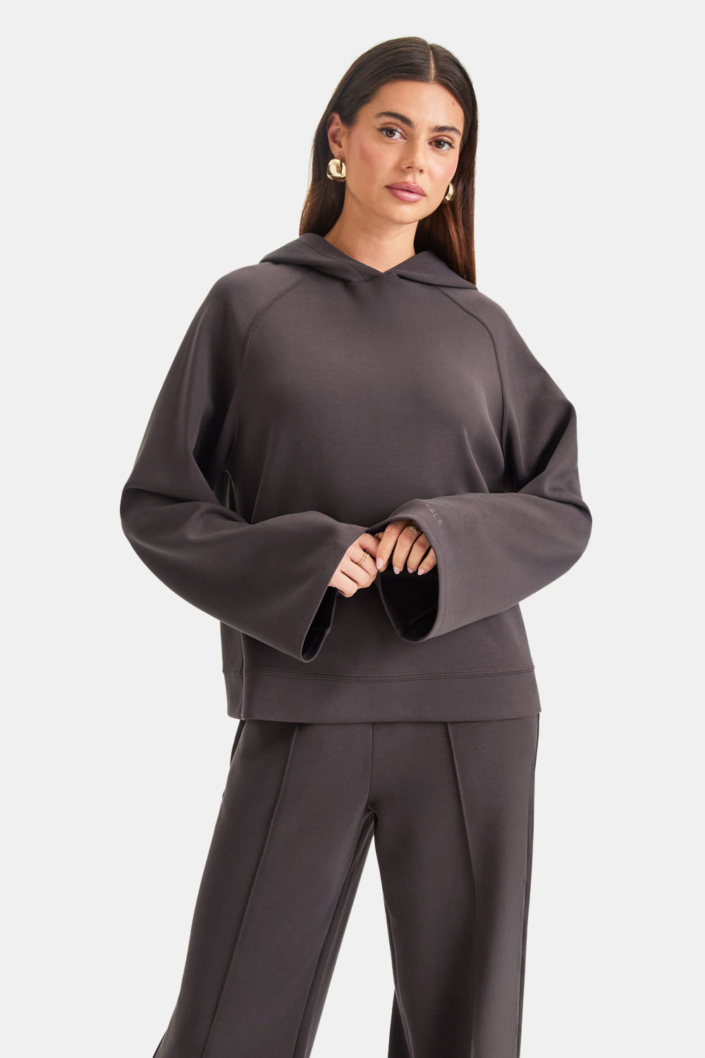 SoftSmart Flared Sleeve Hoodie - Cocoa