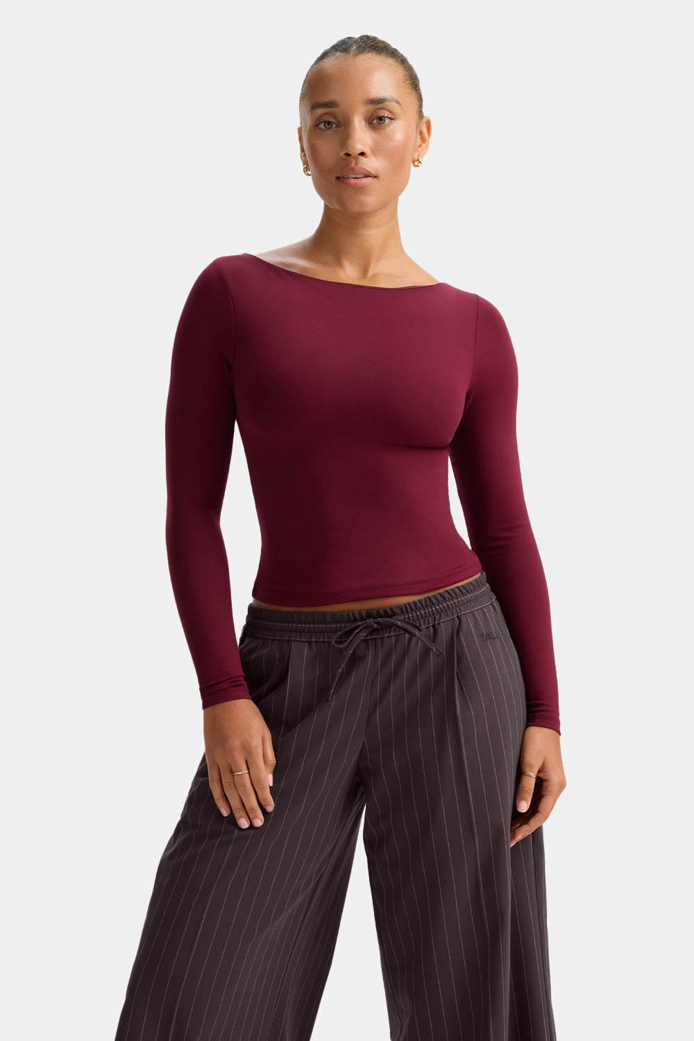 365 Boat Neck Long Sleeve Top - Port Red