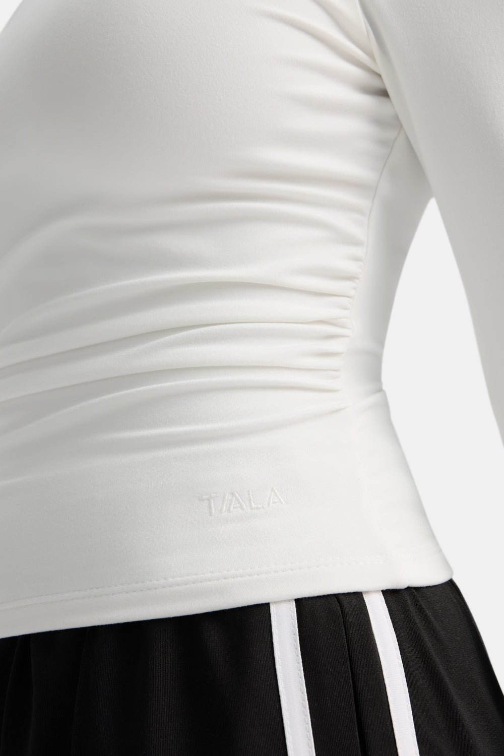 365 Asymmetric Ruched Long Sleeve Top - Coconut Milk