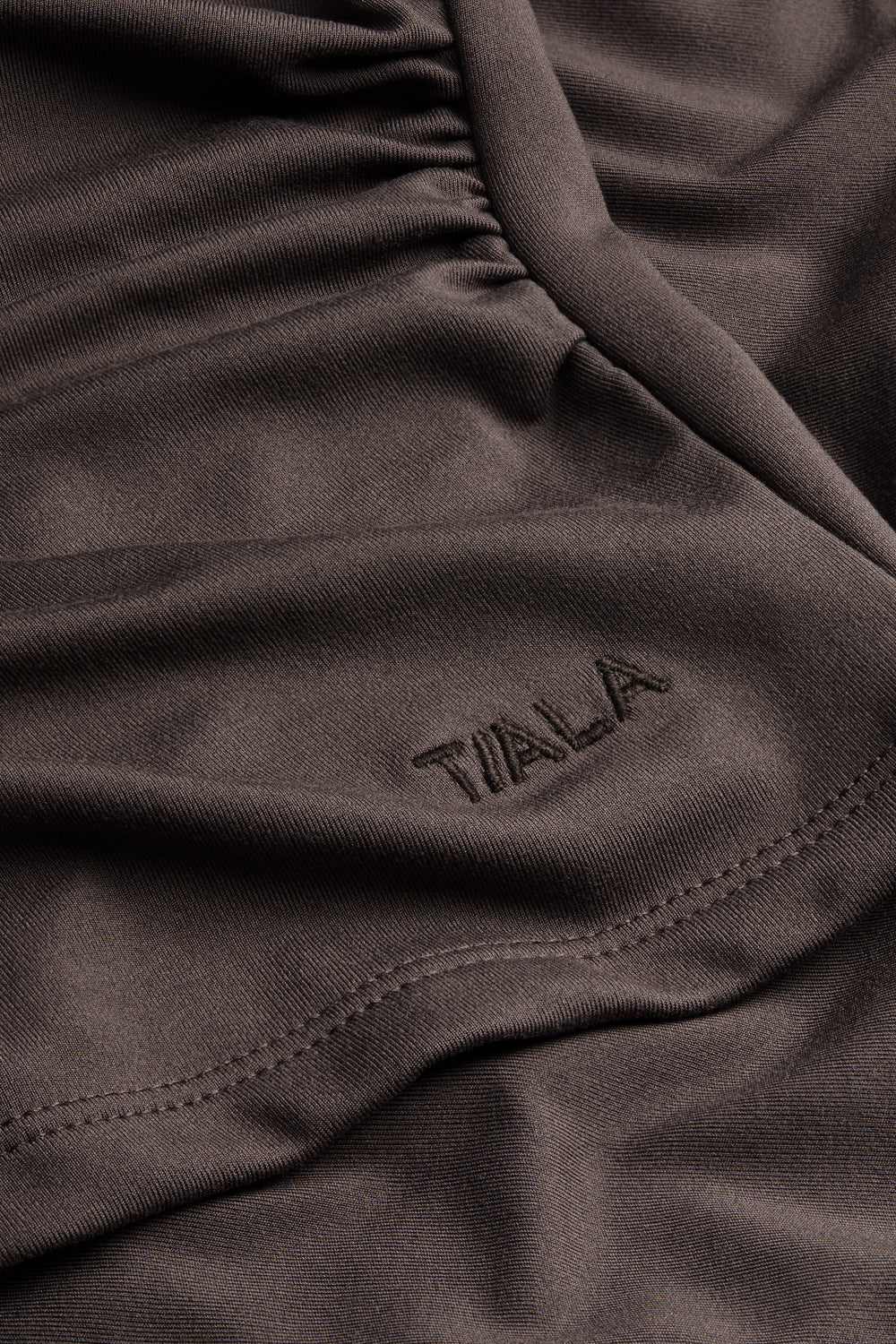 365 Asymmetric Ruched Long Sleeve Top - Mocha Brown