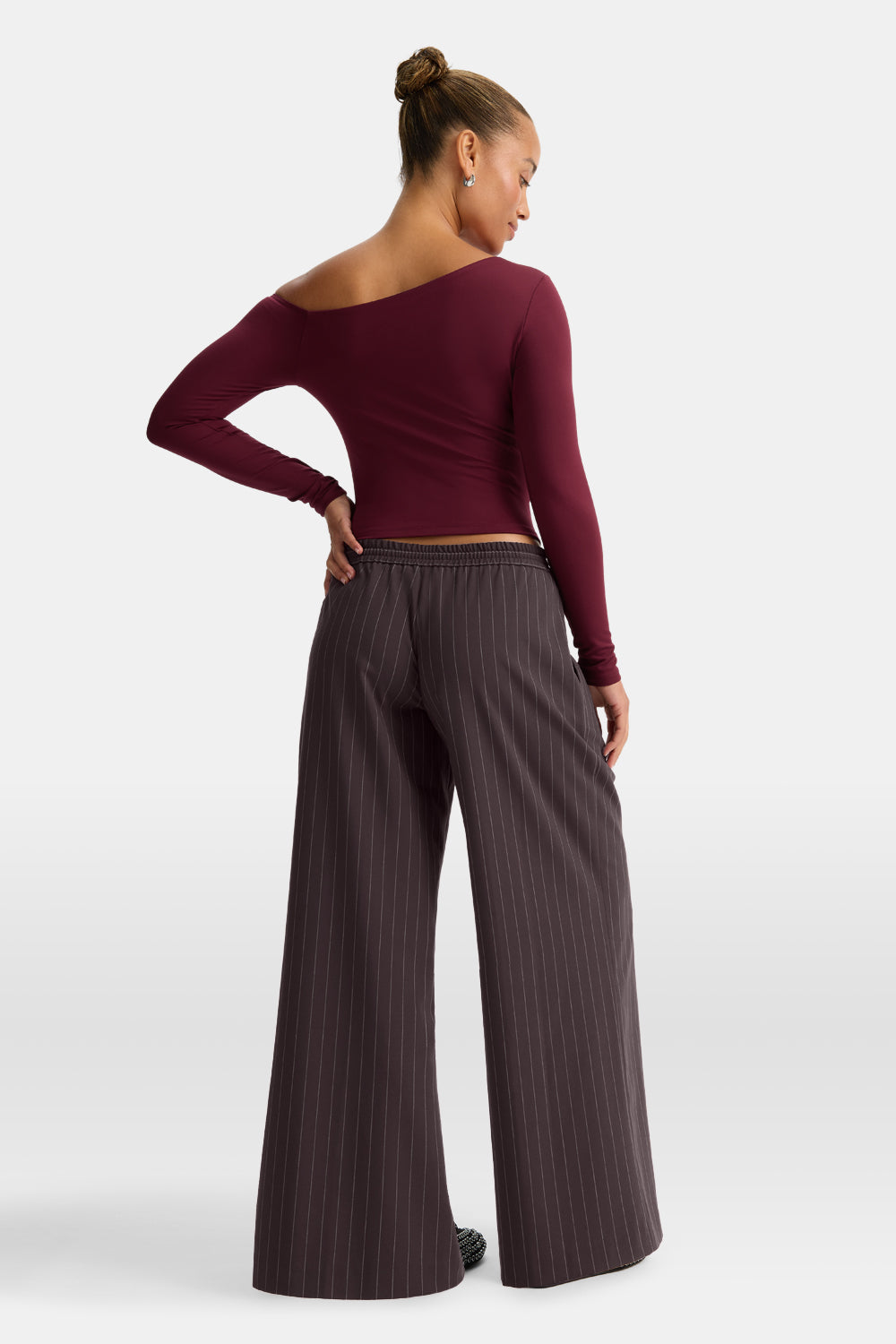 365 Asymmetric Ruched Long Sleeve Top - Port Red