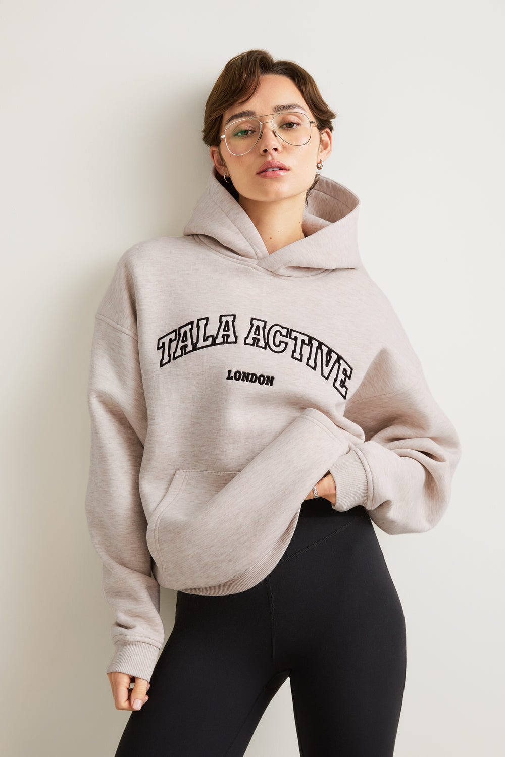 TALA Applique Oversized Hoodie - Oat Marl