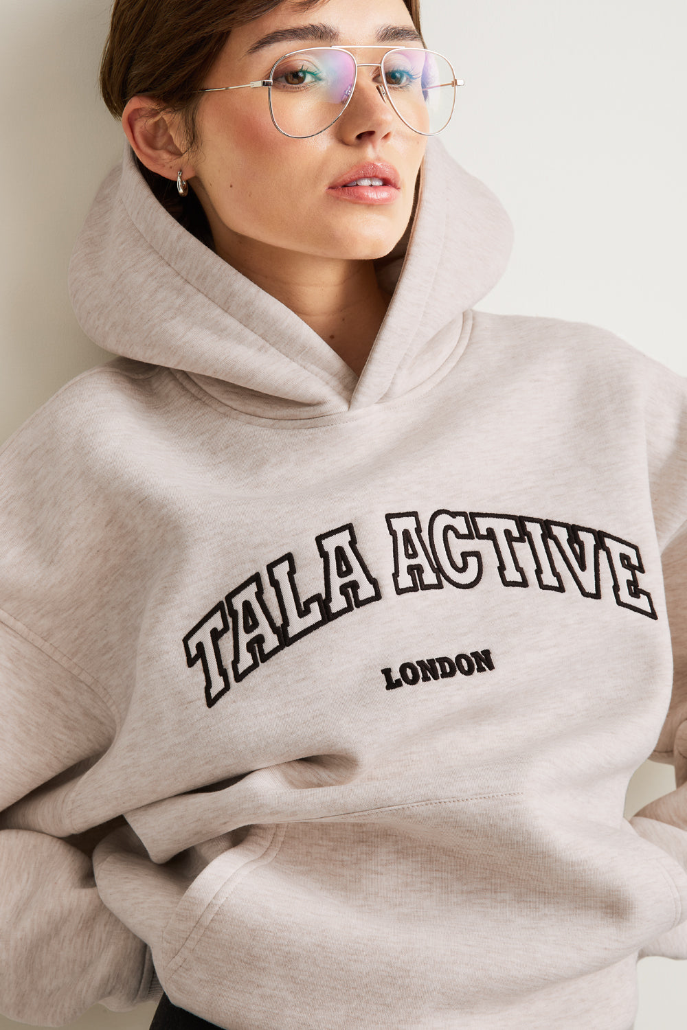 TALA Applique Oversized Hoodie - Oat Marl