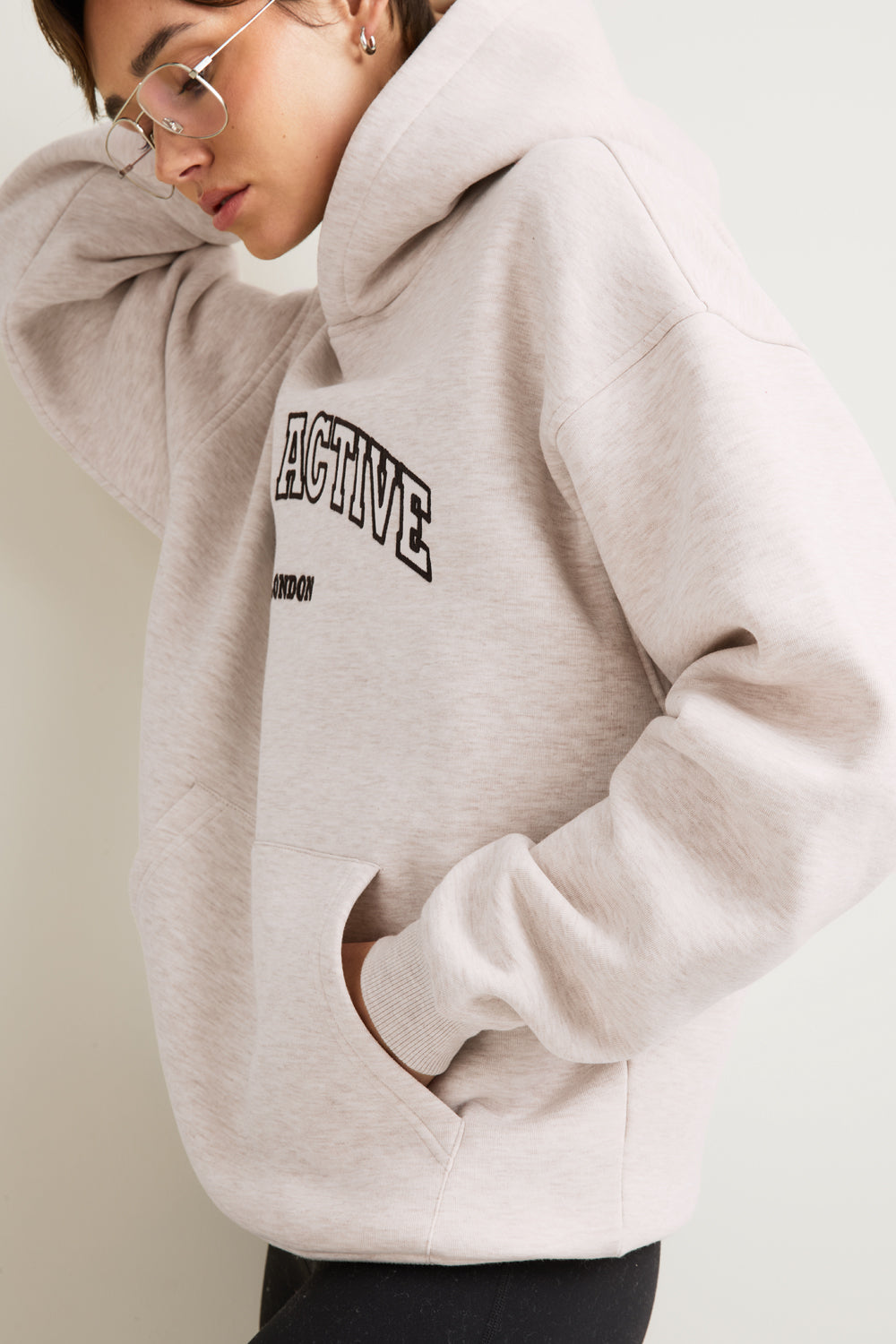 TALA Applique Oversized Hoodie - Oat Marl