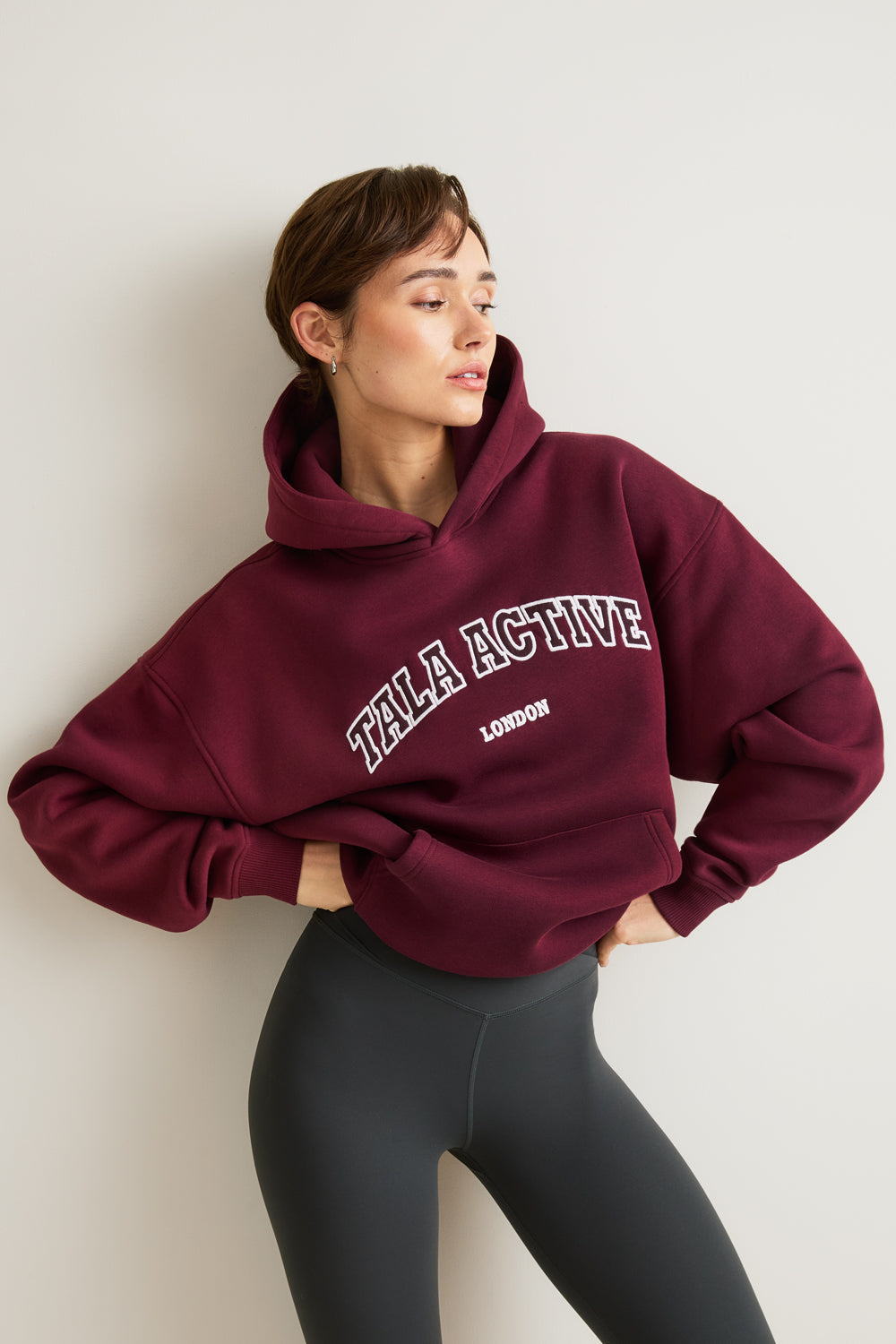 TALA Applique Oversized Hoodie - Burgundy