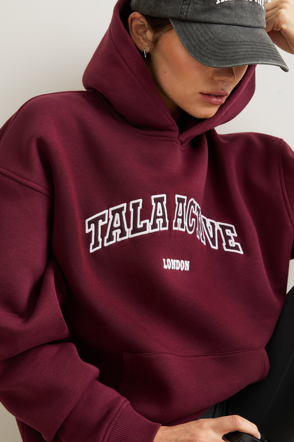 TALA Applique Oversized Hoodie - Burgundy
