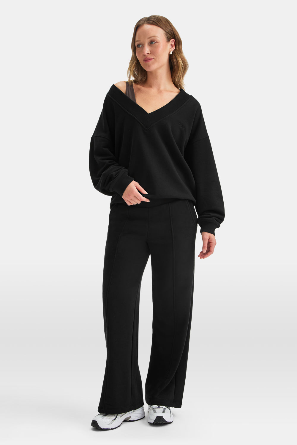 Oversized V Neck Sweatshirt - Black