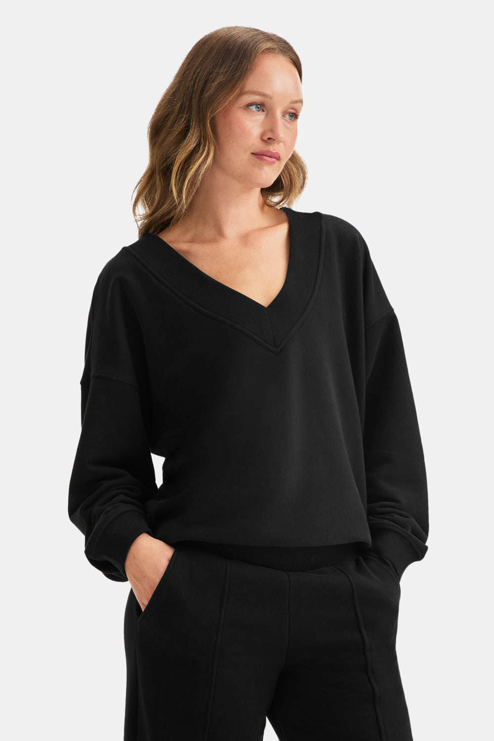 Oversized V Neck Sweatshirt - Black