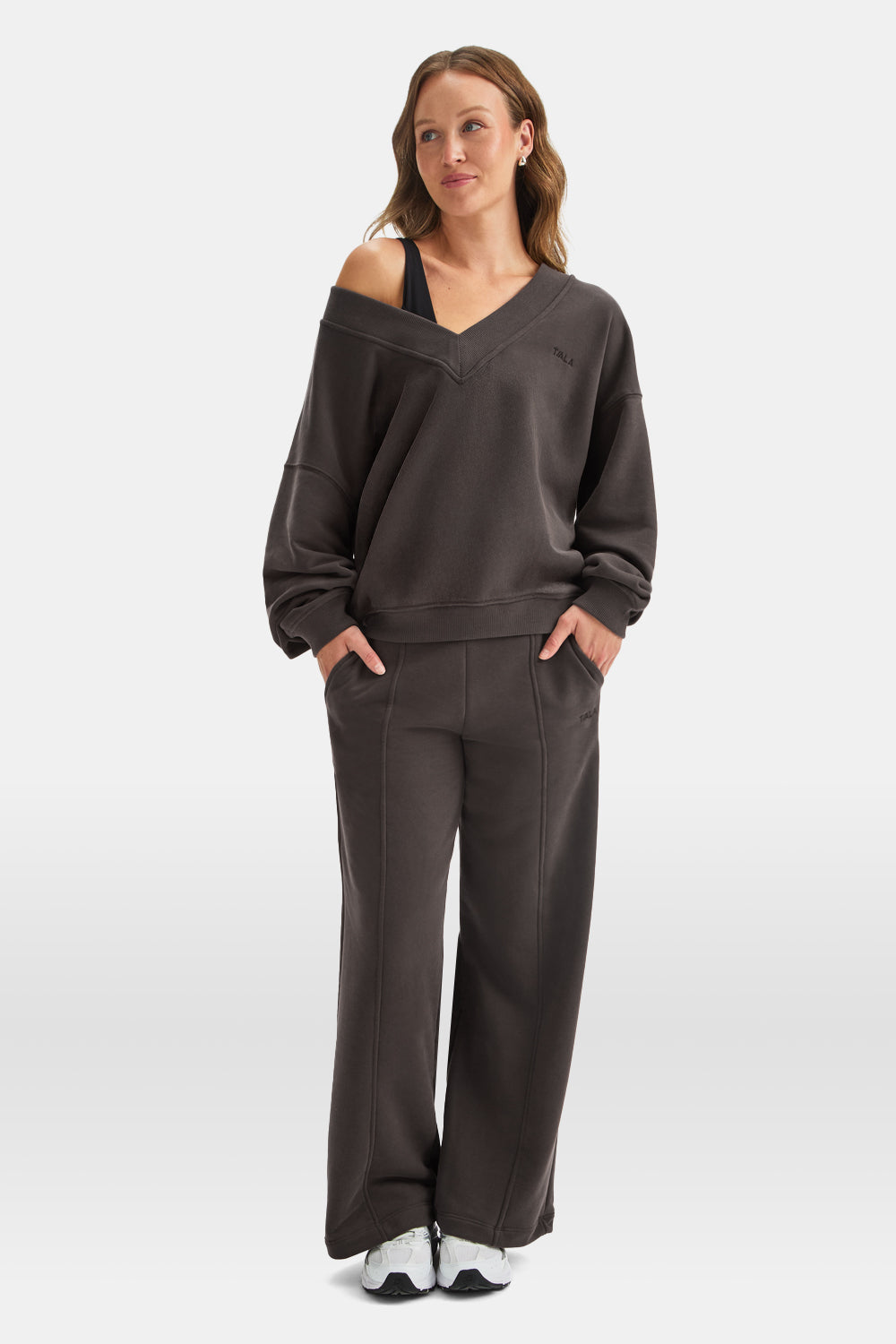 Oversized V Neck Sweatshirt - Mocha Brown