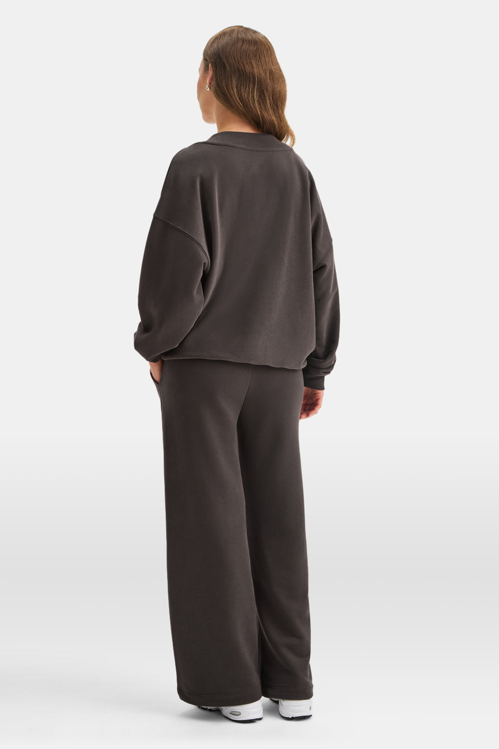 Oversized V Neck Sweatshirt - Mocha Brown