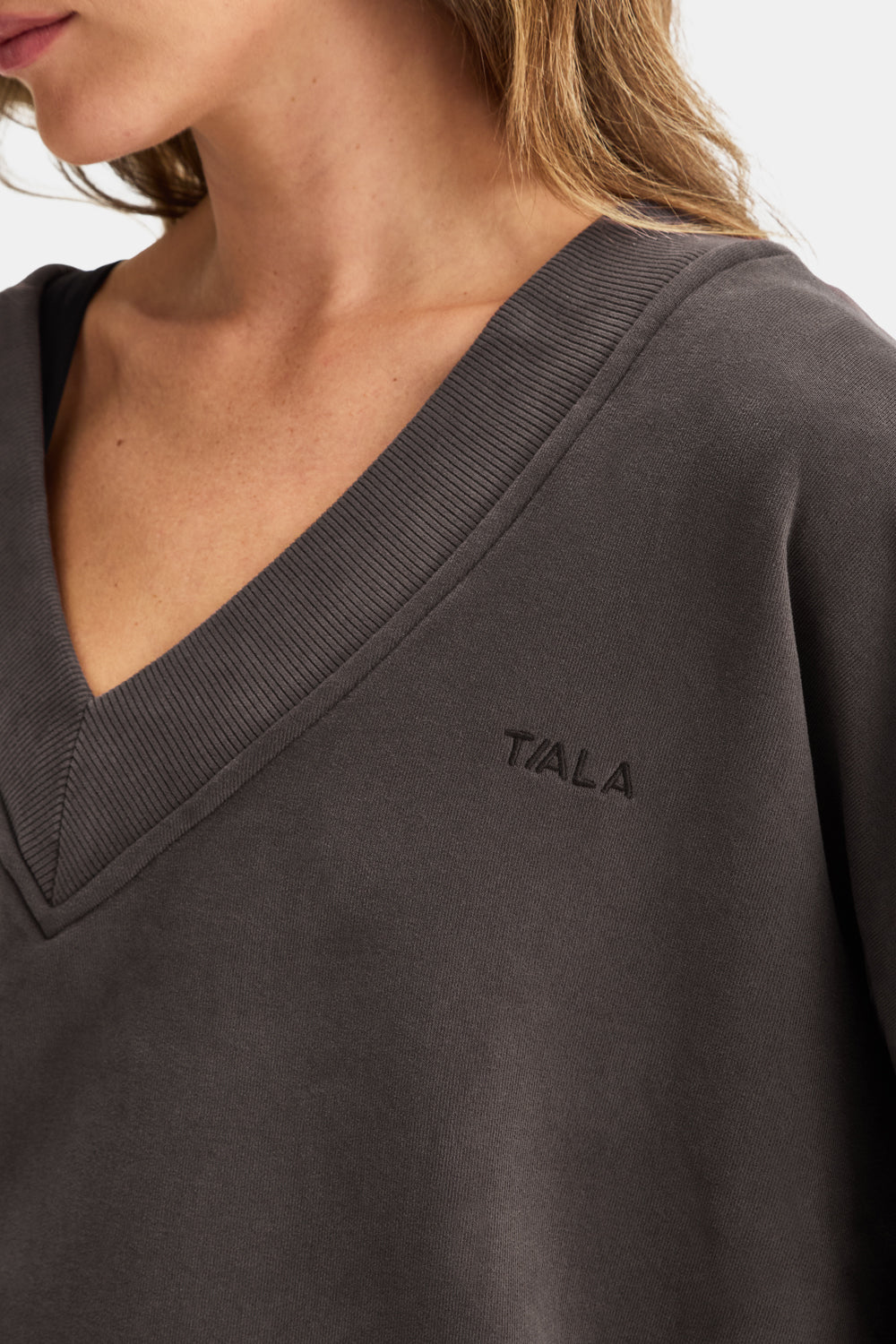 Oversized V Neck Sweatshirt - Mocha Brown