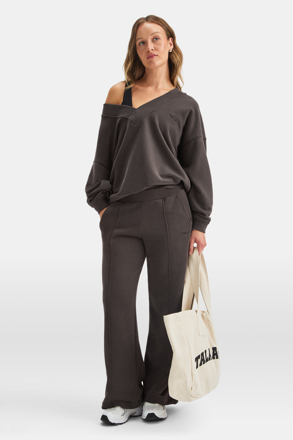 Oversized V Neck Sweatshirt - Mocha Brown