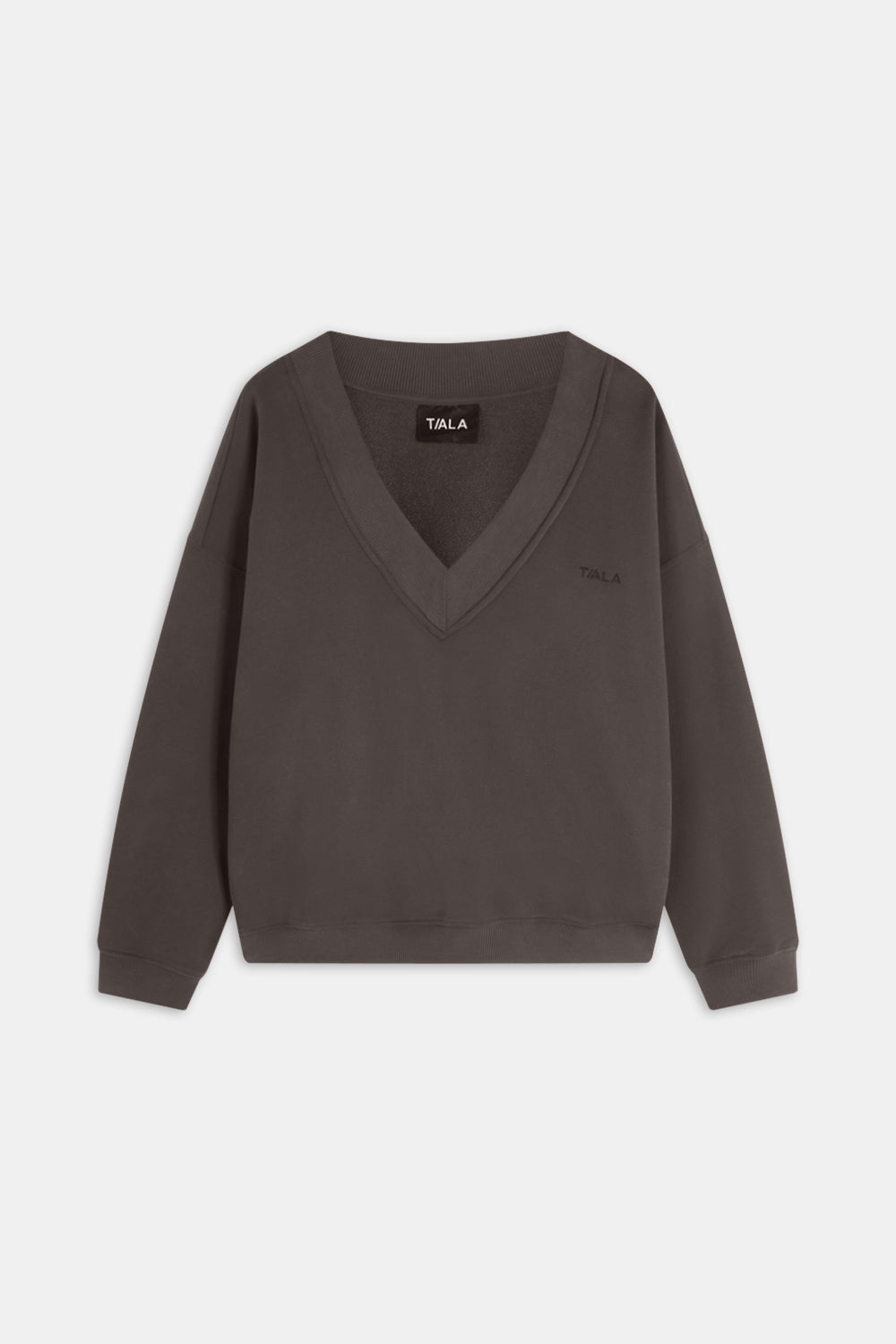 Oversized V Neck Sweatshirt - Mocha Brown