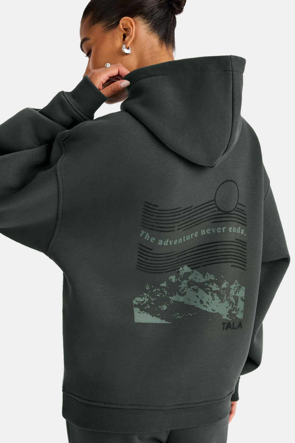 Outdoors Graphic Oversized Hoodie - Dark Moss