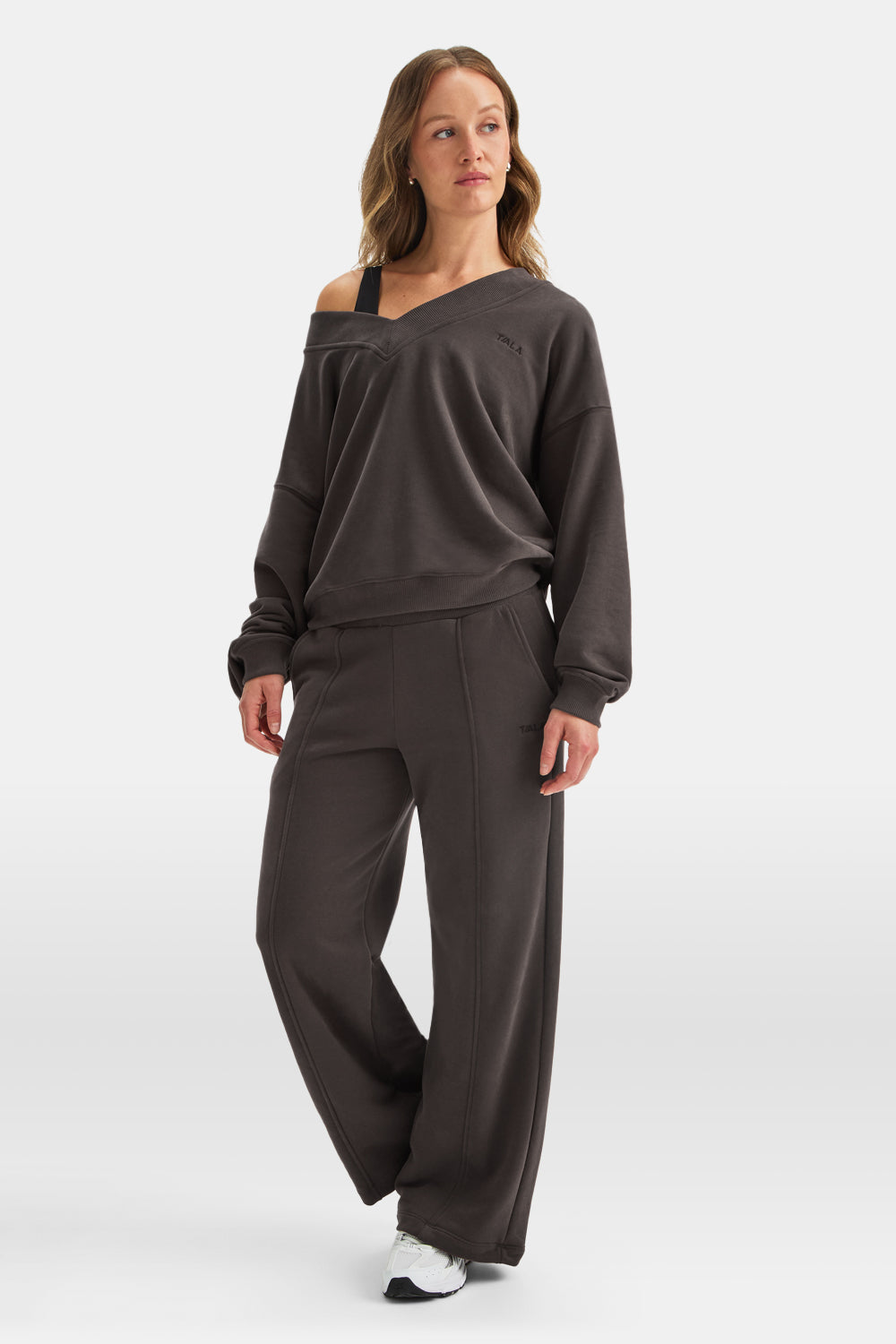 Pintuck Wide Leg Jogger - Mocha Brown