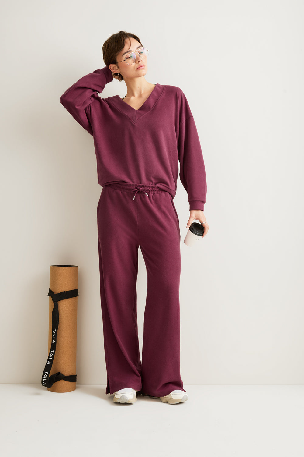 Plush Wide Leg Jogger - Cranberry