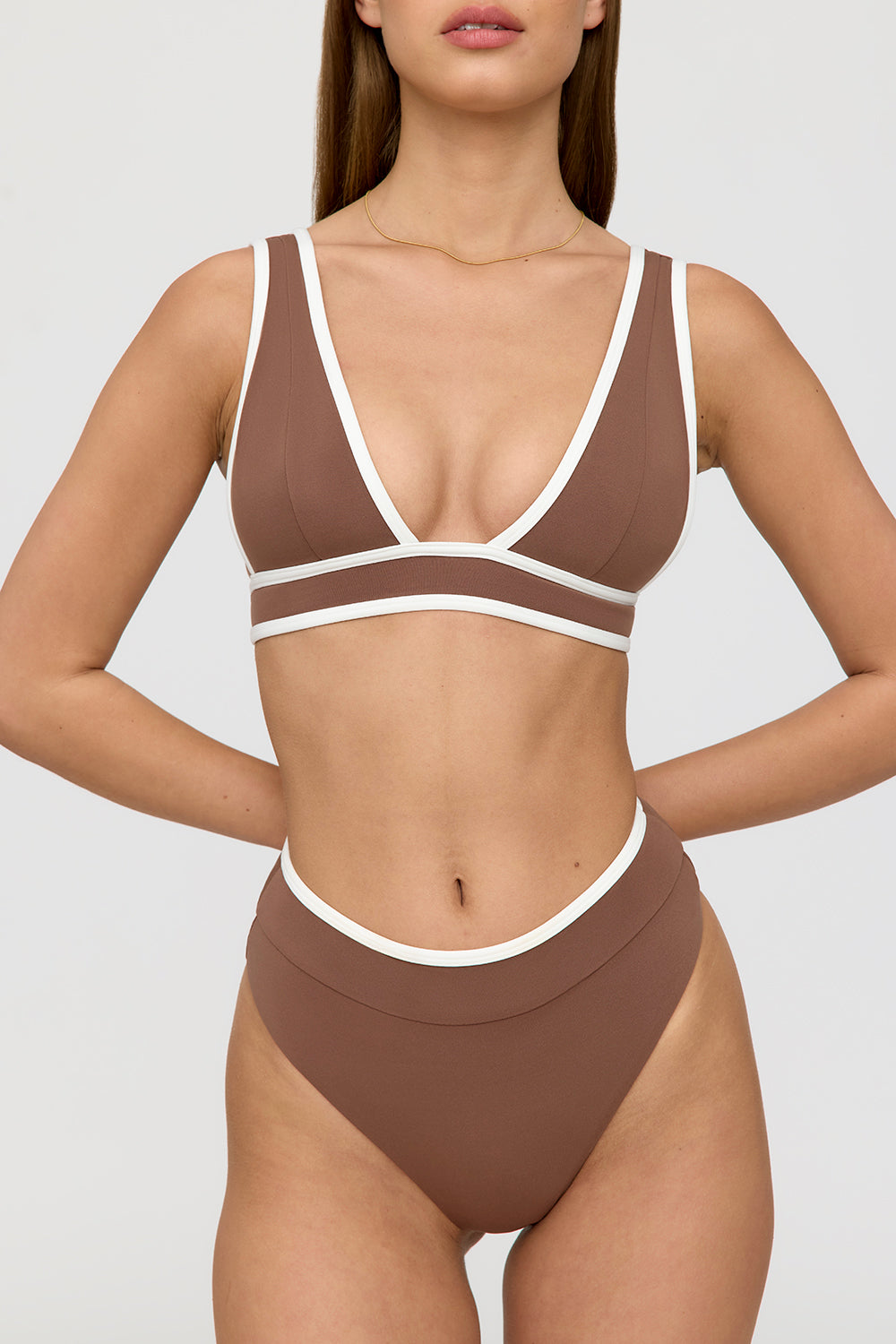 Kos Contrast Trim High Waisted Cheeky Bikini Brief - Terracotta And Coconut Milk