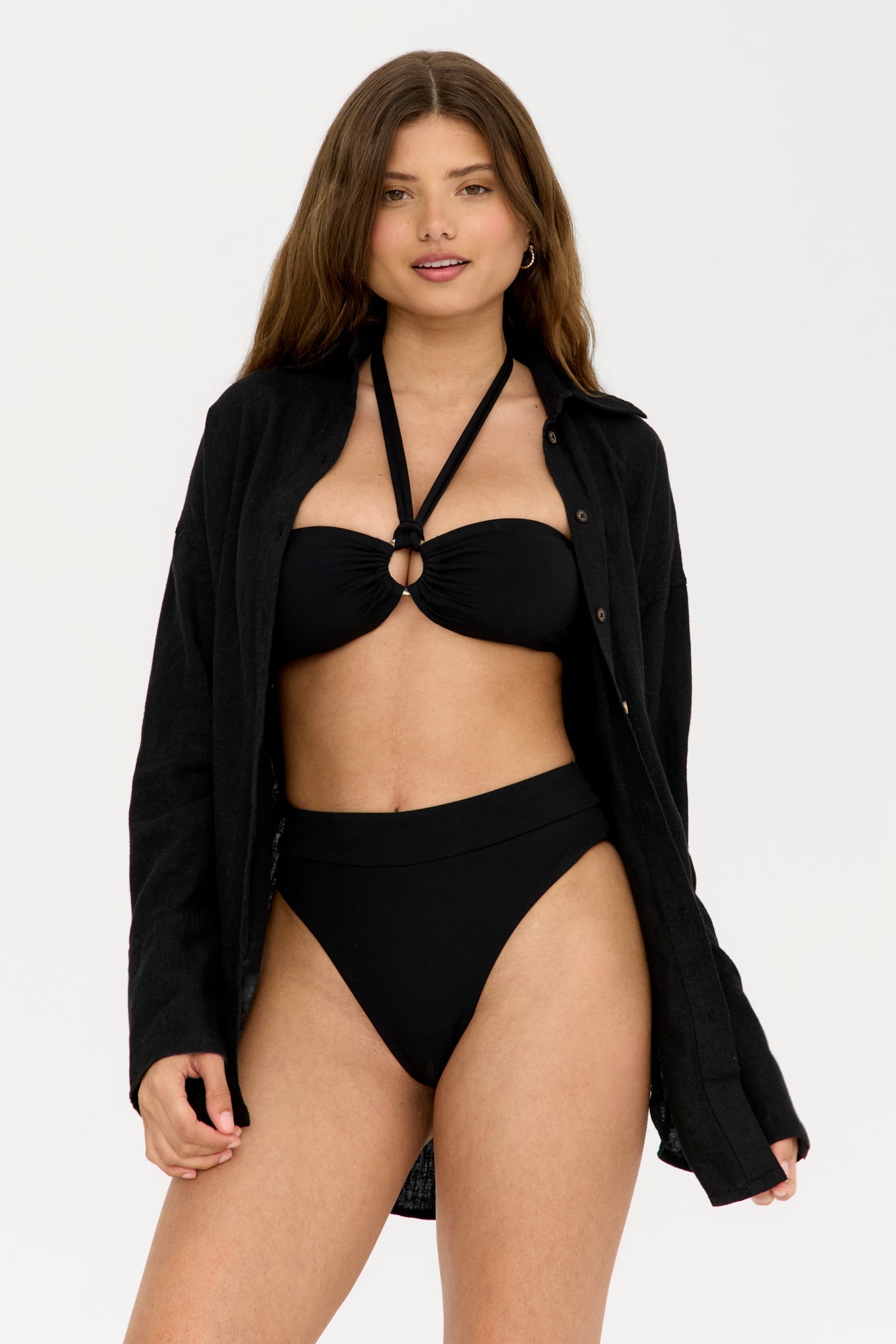 Tierra High Waisted Cheeky Bikini Brief - Shadow Black