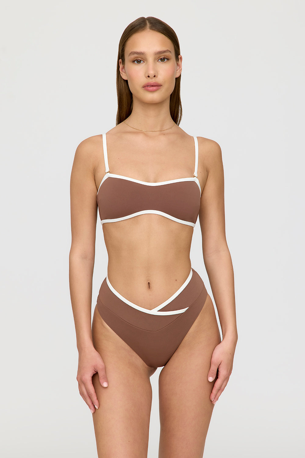 Mykonos Contrast Trim Multiway Bandeau Bikini Top - Terracotta And Coconut Milk