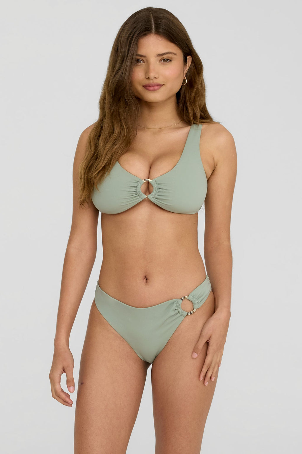 Aphrodite Plunge Neck Ring Bikini Top - Sage
