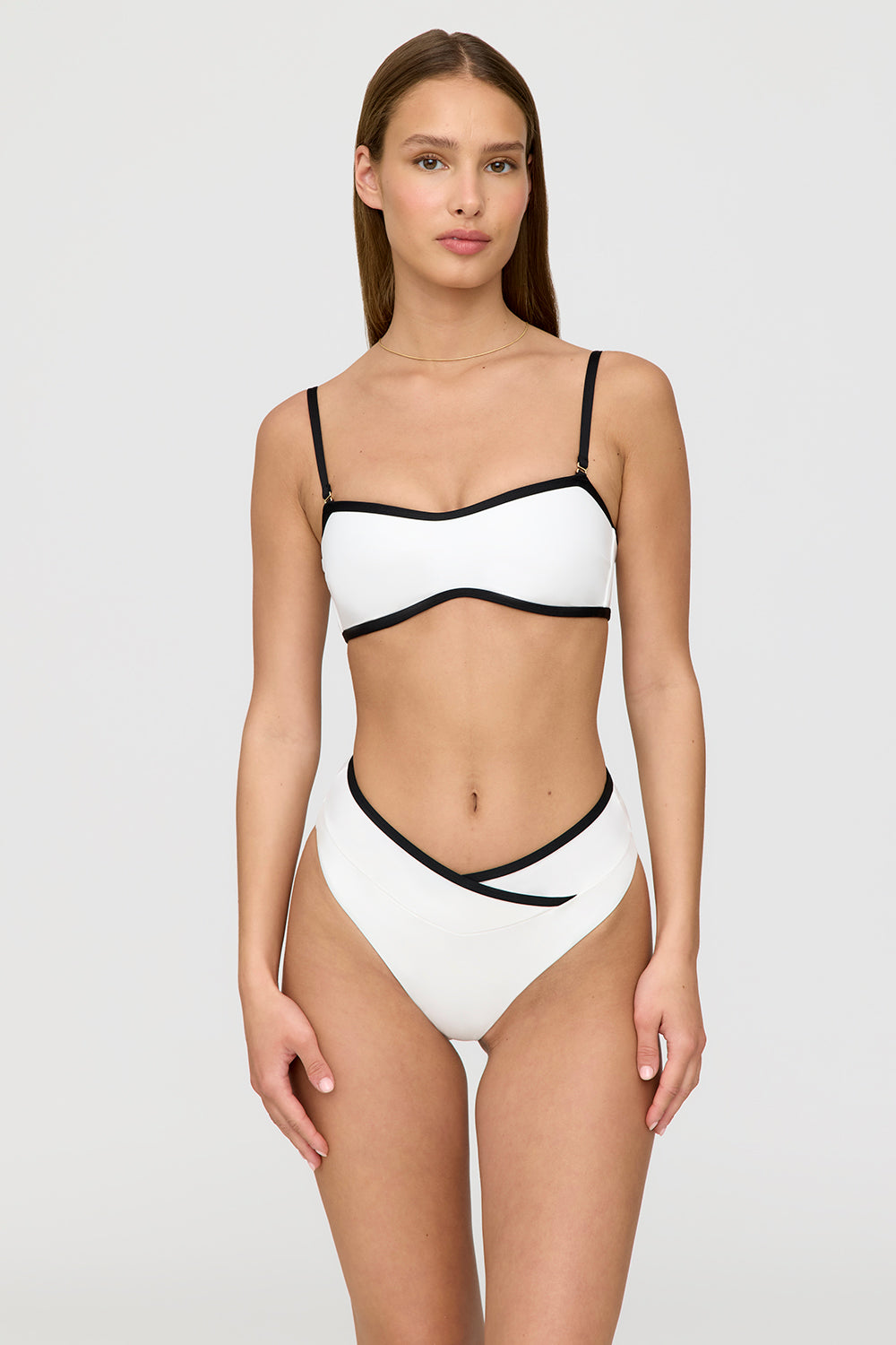 Palma Contrast Trim Wrap Waist Bikini Brief - Coconut Milk And Shadow Black